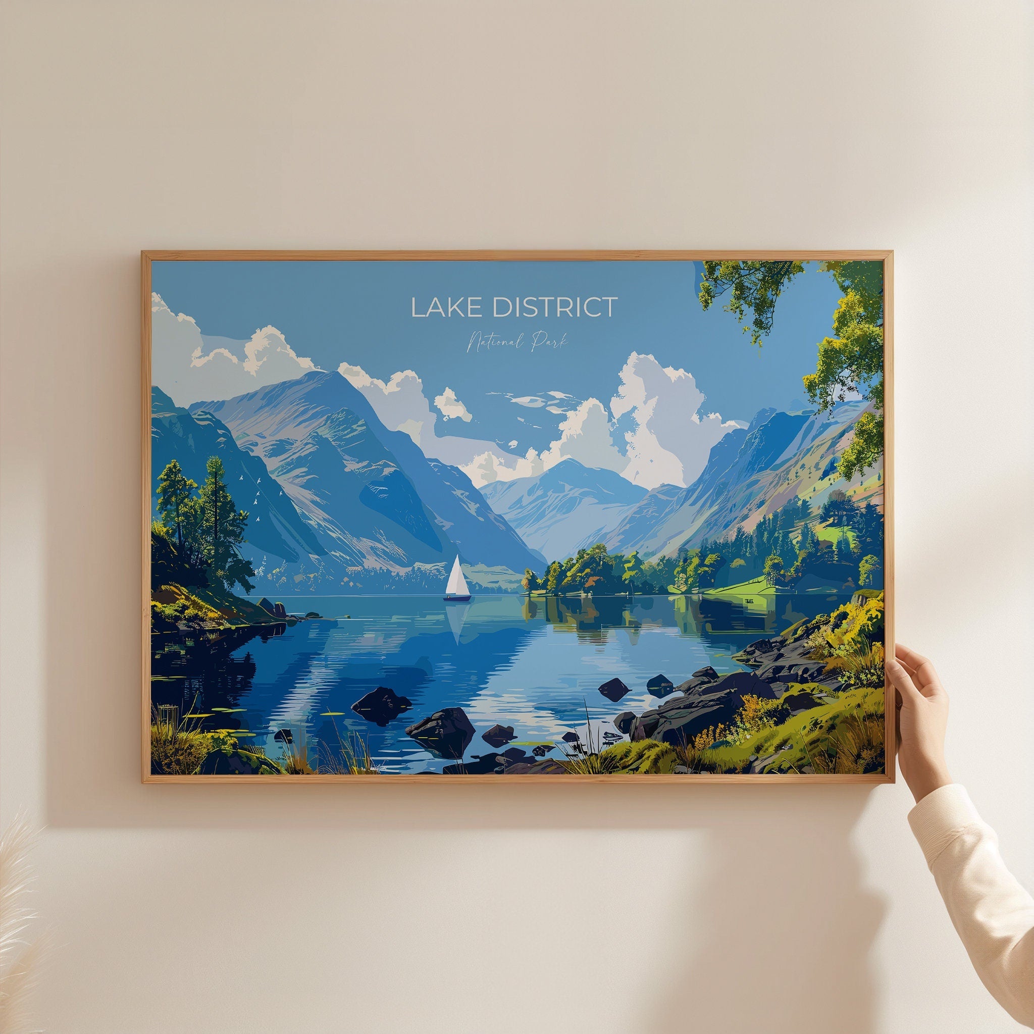 Lake District Landscape Travel Poster Wall Art, Travel Print of Lake District, Lake District Art Lovers Gift, Cumbria, English Countryside NQ Media Designs