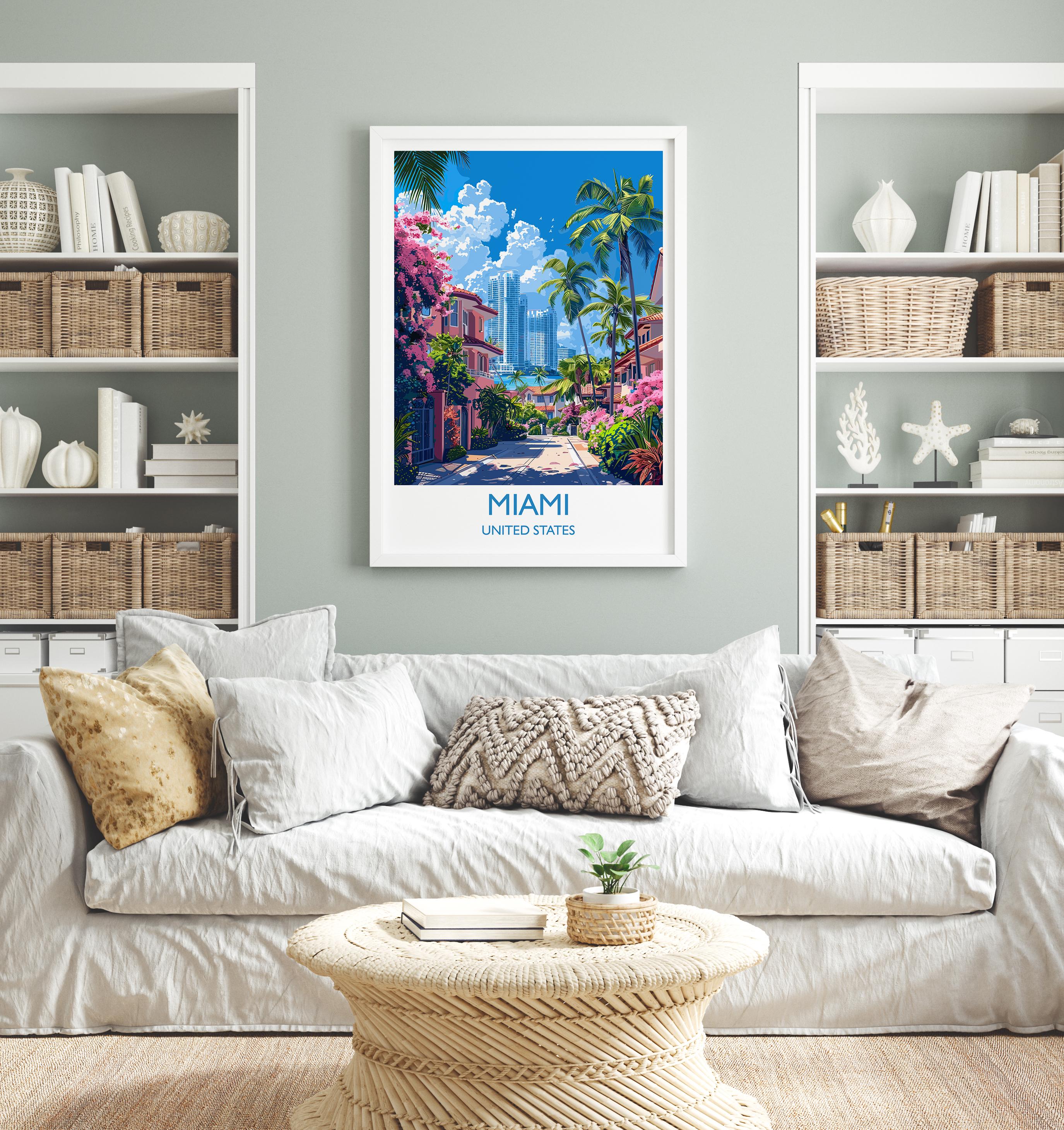Miami Travel Print Wall Art, Travel Poster of Miami, Miami Art Lovers Gift, USA Art Gift NQ Media Designs