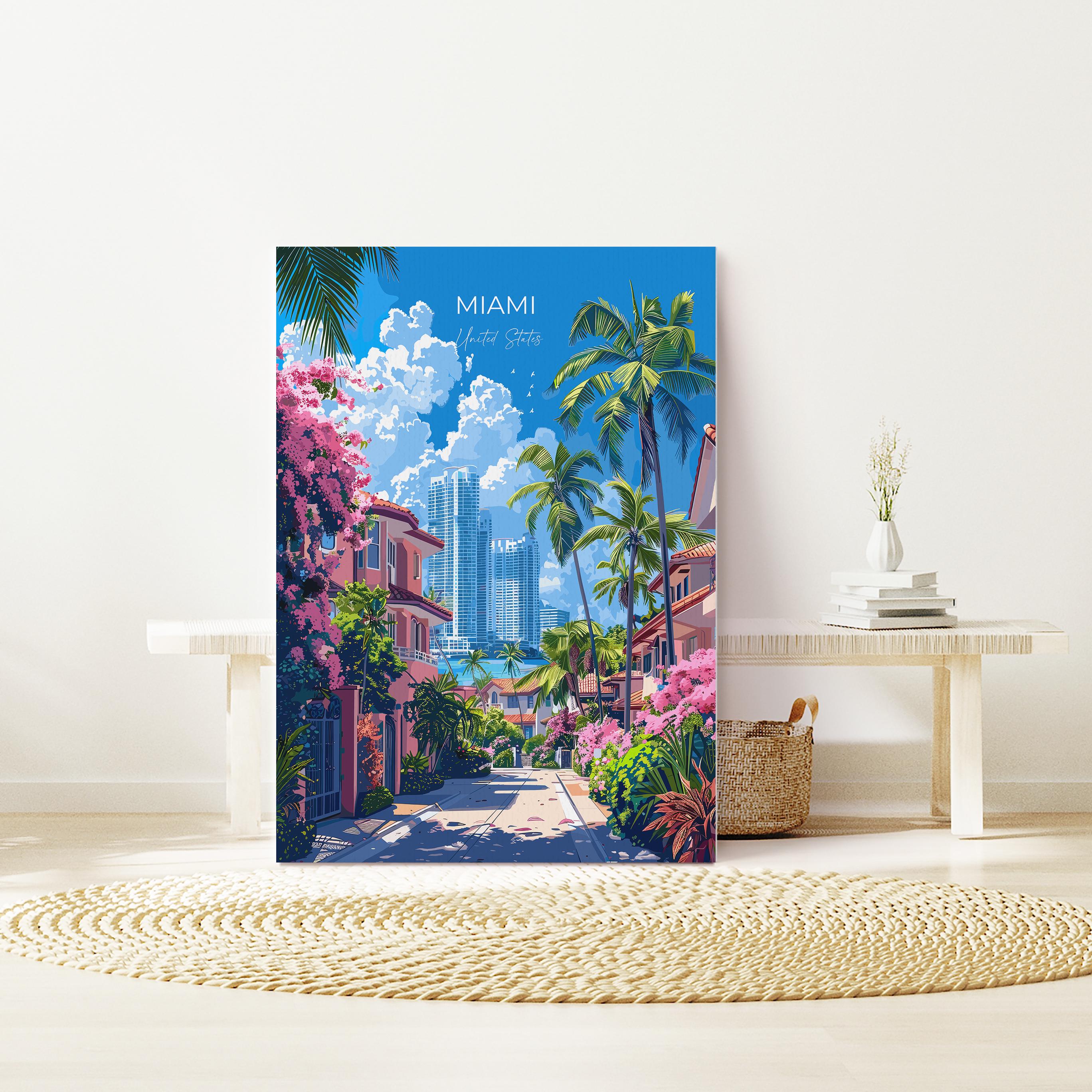 Miami Travel Poster Wall Art, Travel Print of Miami, Miami Art Lovers Gift, USA Art Gift NQ Media Designs