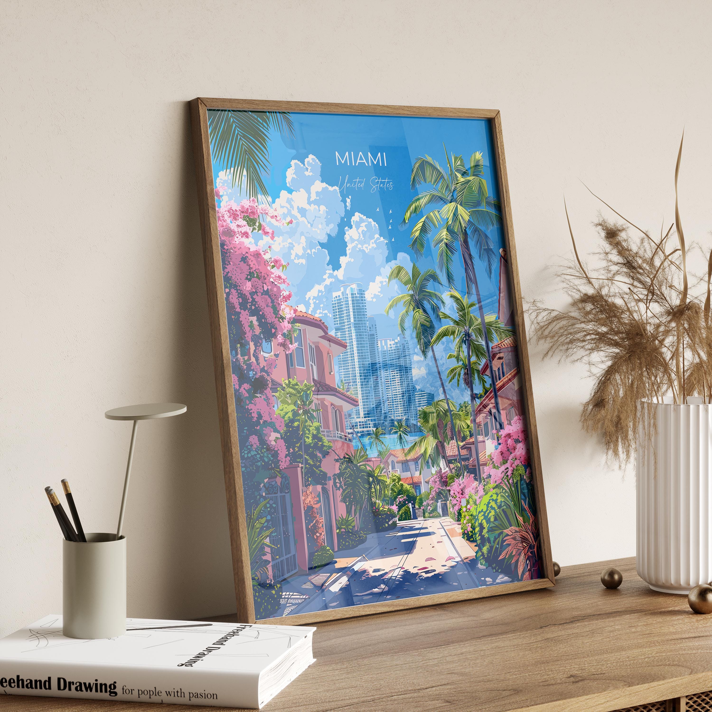 Miami Travel Poster Wall Art, Travel Print of Miami, Miami Art Lovers Gift, USA Art Gift NQ Media Designs