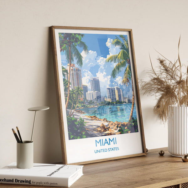 Miami Travel Print Wall Art, Travel Poster of Miami, Miami Art Lovers Gift, USA Art Gift