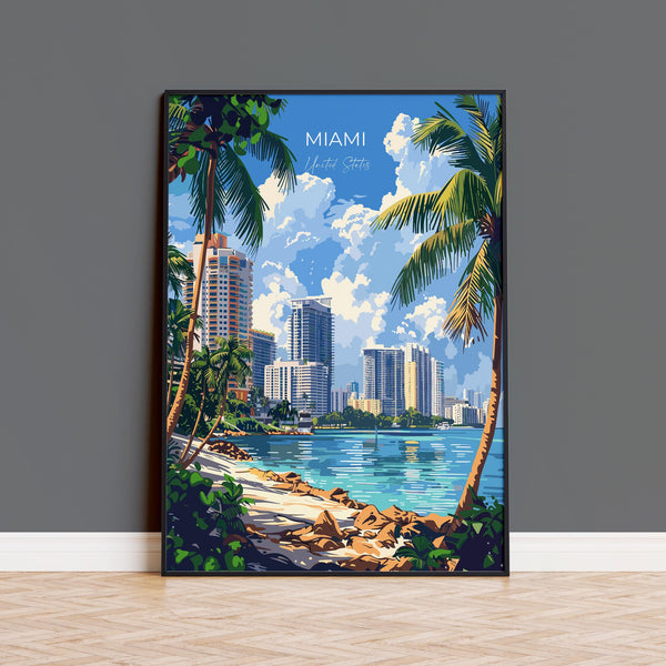 Miami Travel Poster Wall Art, Travel Print of Miami, Miami Art Lovers Gift, USA Art Gift