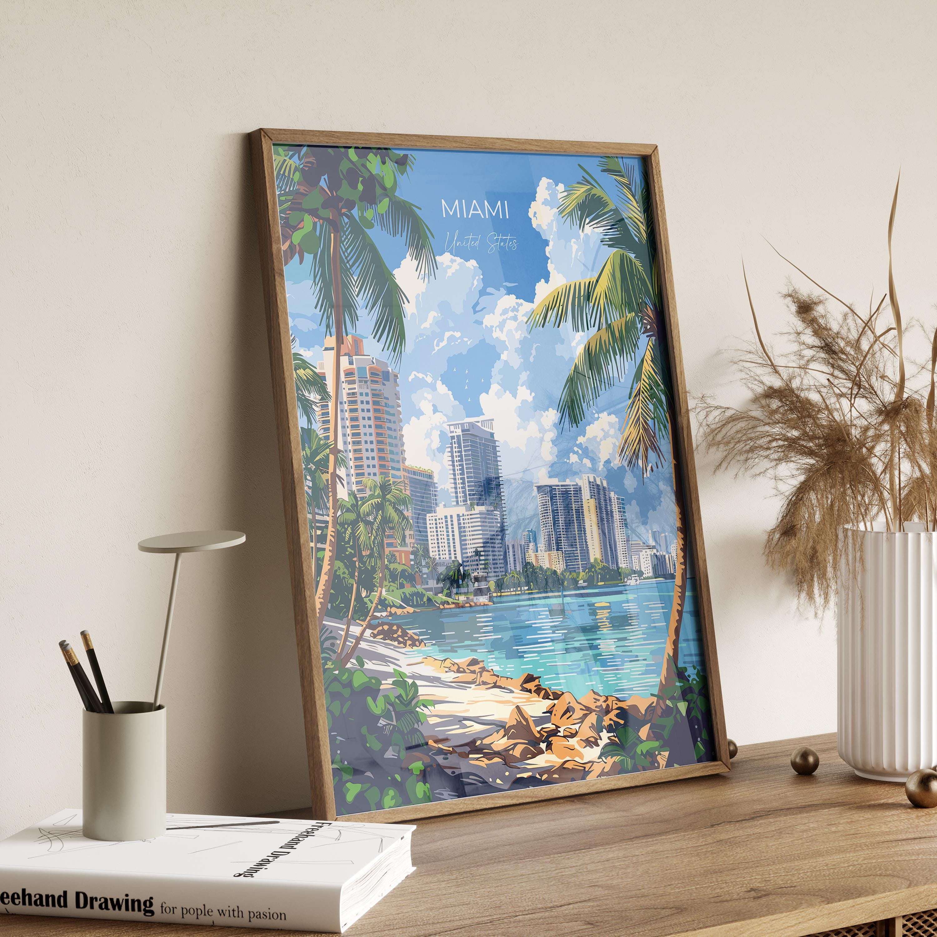 Miami Travel Poster Wall Art, Travel Print of Miami, Miami Art Lovers Gift, USA Art Gift NQ Media Designs