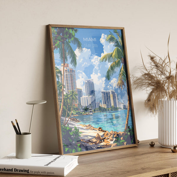 Miami Travel Poster Wall Art, Travel Print of Miami, Miami Art Lovers Gift, USA Art Gift