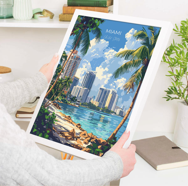 Miami Travel Poster Wall Art, Travel Print of Miami, Miami Art Lovers Gift, USA Art Gift