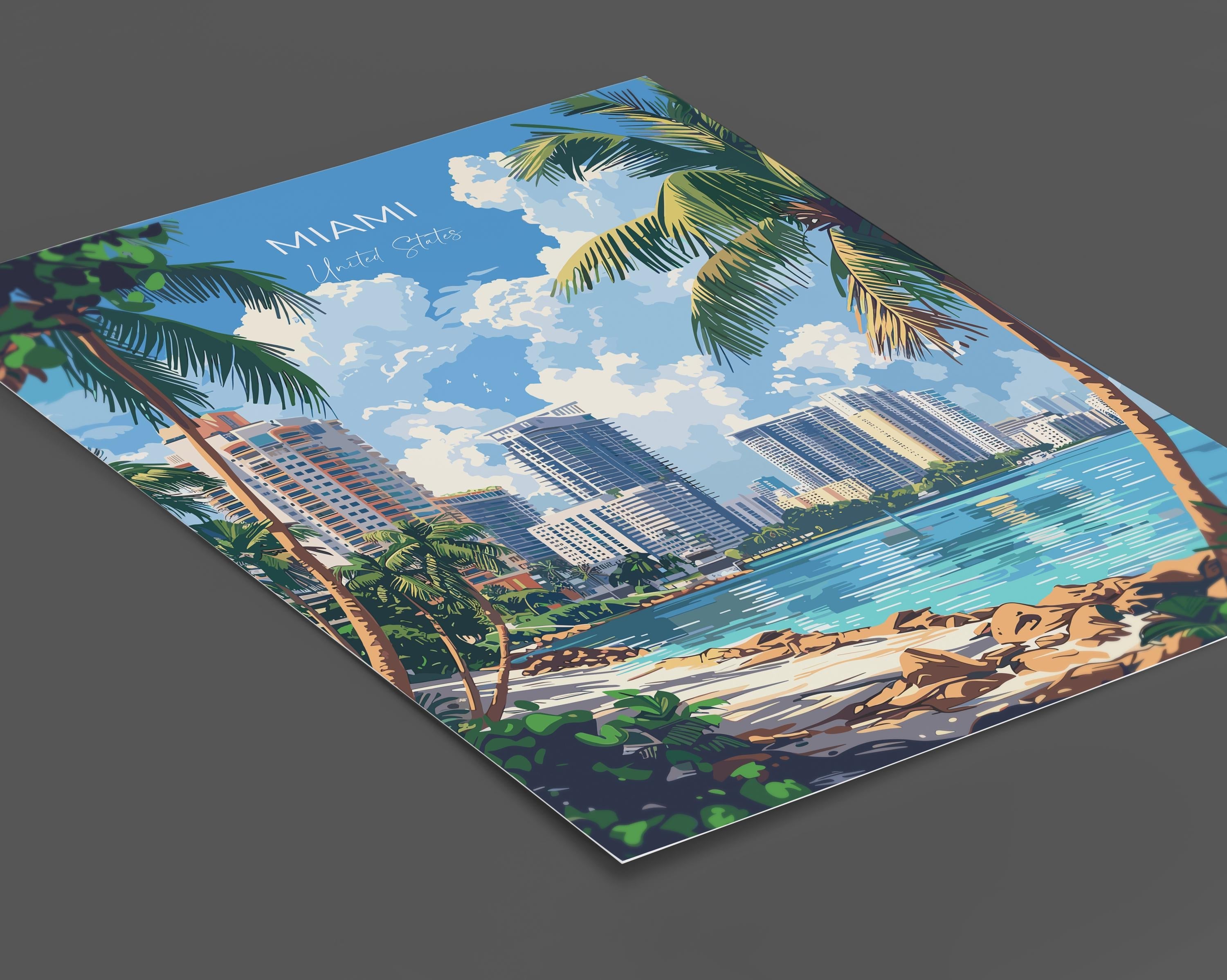 Miami Travel Poster Wall Art, Travel Print of Miami, Miami Art Lovers Gift, USA Art Gift NQ Media Designs