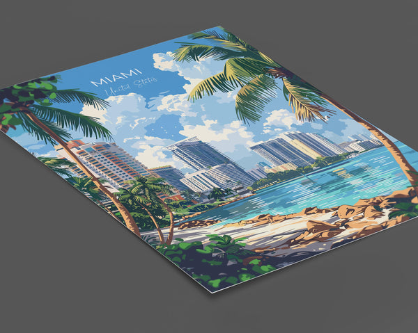 Miami Travel Poster Wall Art, Travel Print of Miami, Miami Art Lovers Gift, USA Art Gift