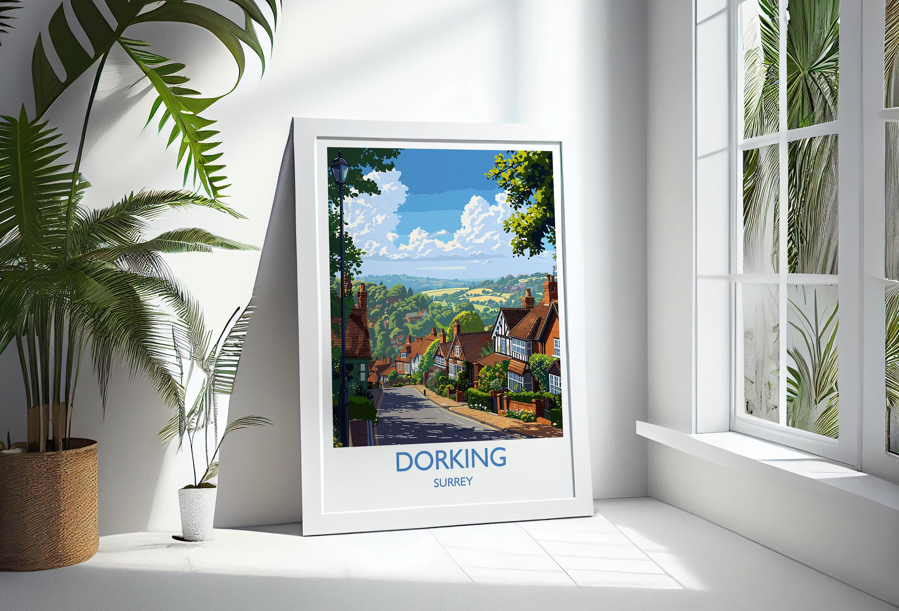 Dorking Travel Print, Travel Poster of Dorking, Surrey Poster, Dorking Art Gift, London Art Lovers UK Travel Gift NQ Media Designs