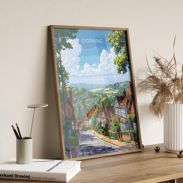 Dorking Travel Poster, Travel Print of Dorking, Surrey Poster, Dorking Art Gift, London Art Lovers UK Travel Gift