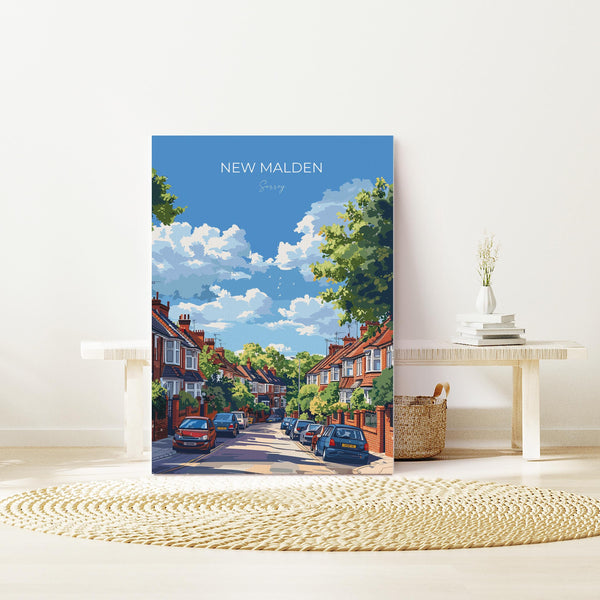 New Malden Travel Poster, Travel Print of New Malden, Surrey Poster, New Malden Art Gift, London Art Lovers UK Travel Gift