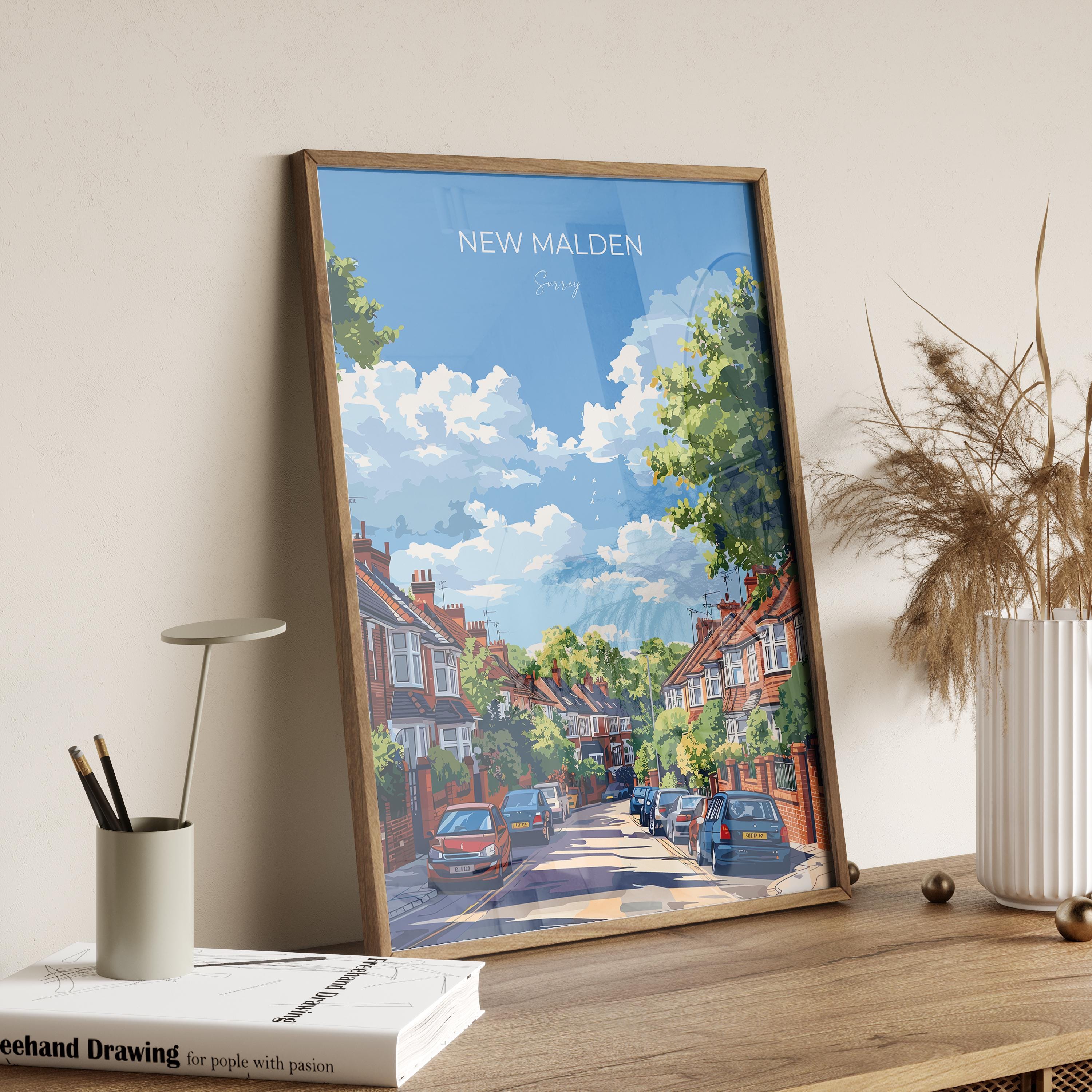 New Malden Travel Poster, Travel Print of New Malden, Surrey Poster, New Malden Art Gift, London Art Lovers UK Travel Gift NQ Media Designs