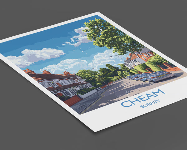 Cheam Travel Print, Travel Poster of Cheam , Surrey Poster, Cheam Art Gift, London Art Lovers UK Travel Gift