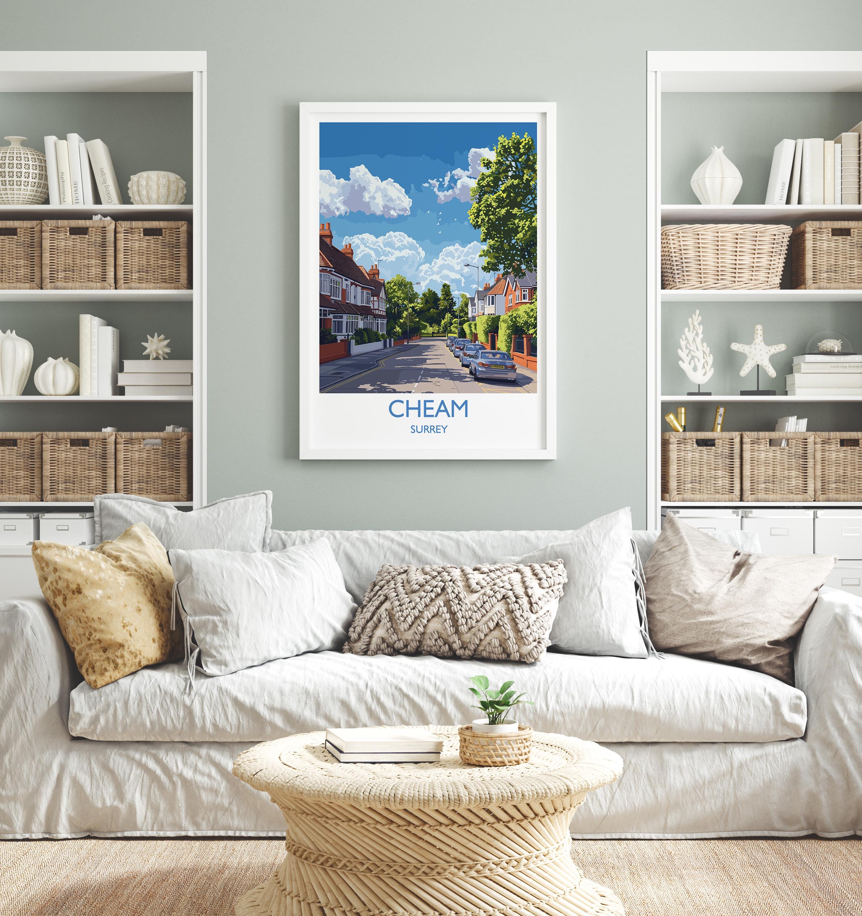 Cheam Travel Print, Travel Poster of Cheam , Surrey Poster, Cheam Art Gift, London Art Lovers UK Travel Gift NQ Media Designs