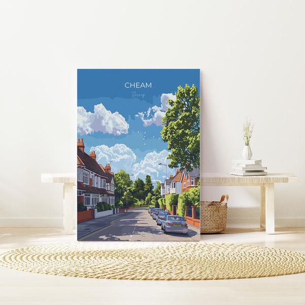 Cheam Travel Poster, Travel Print of Cheam, Surrey Poster, Cheam Art Gift, London Art Lovers UK Travel Gift