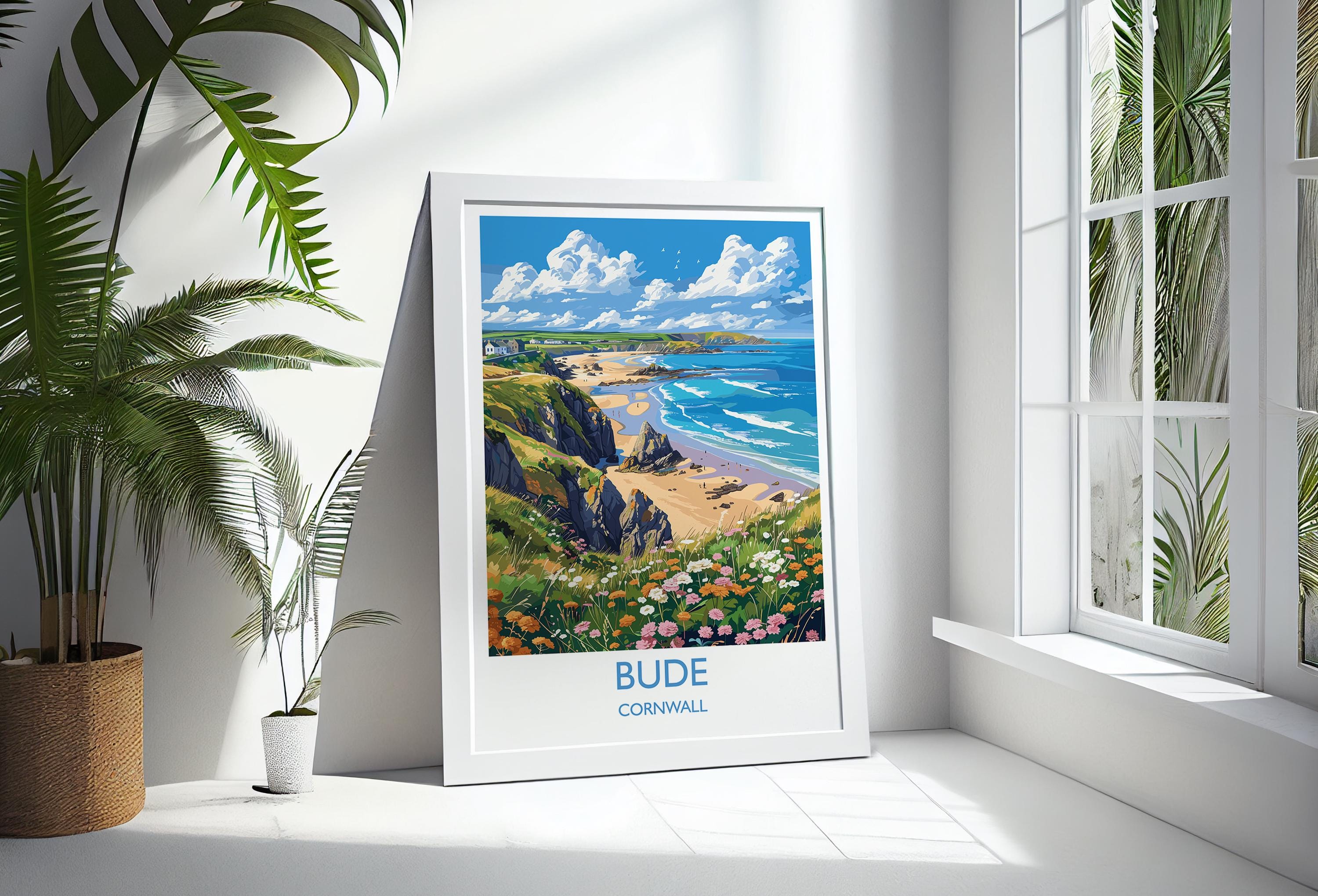 Bude Travel Print, Travel Poster of Bude, England, Cornwall Art, Bude Art Lovers Gift, Wall Art Print NQ Media Designs