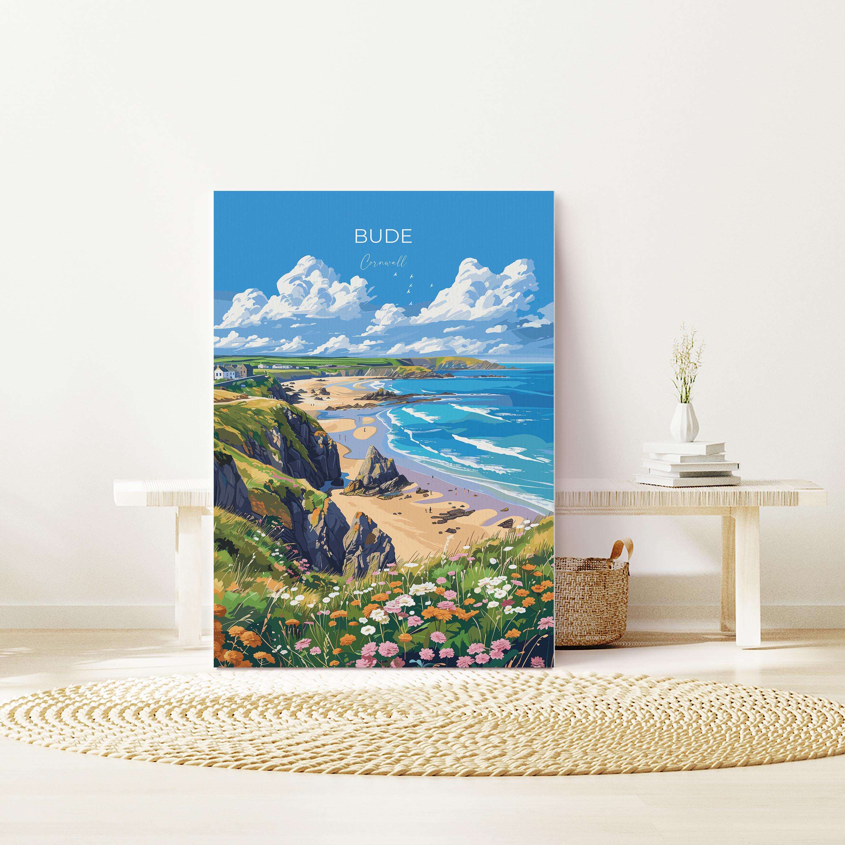 Bude Travel Poster, Travel Print of Bude, England, Cornwall Art, Bude Art Lovers Gift, Wall Art Print NQ Media Designs