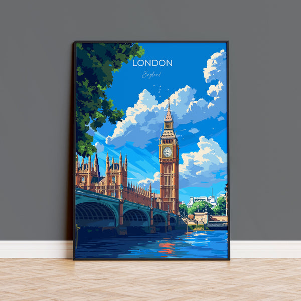 London Travel Poster Wall Art, Travel Print of London, London Art Lovers Gift, Big Ben Art Gift