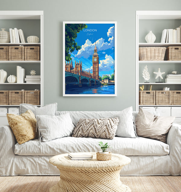 London Travel Poster Wall Art, Travel Print of London, London Art Lovers Gift, Big Ben Art Gift