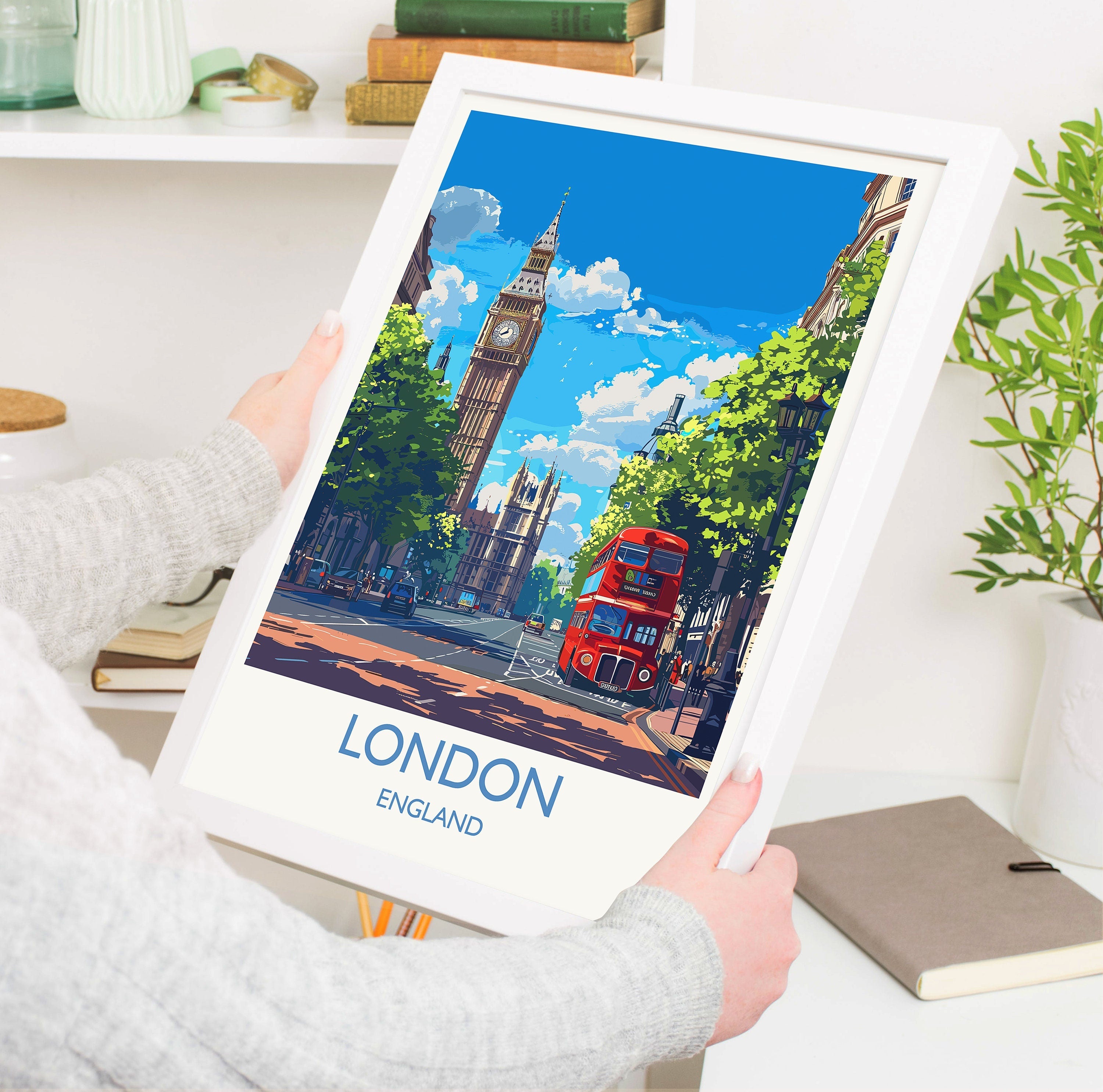 London Travel Print Wall Art, Travel Poster of London, London Art Lovers Gift, Big Ben Art Gift NQ Media Designs
