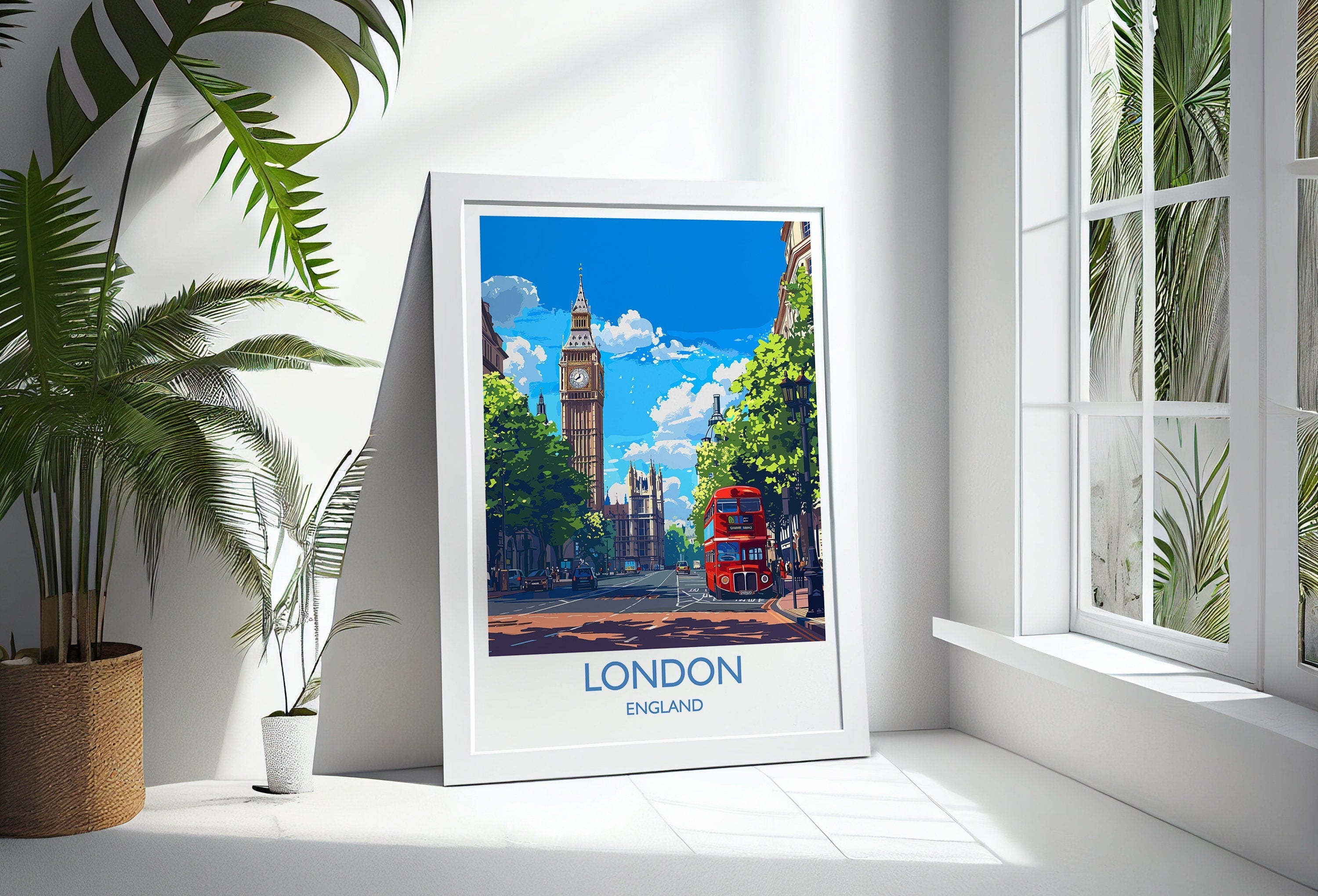 London Travel Print Wall Art, Travel Poster of London, London Art Lovers Gift, Big Ben Art Gift NQ Media Designs