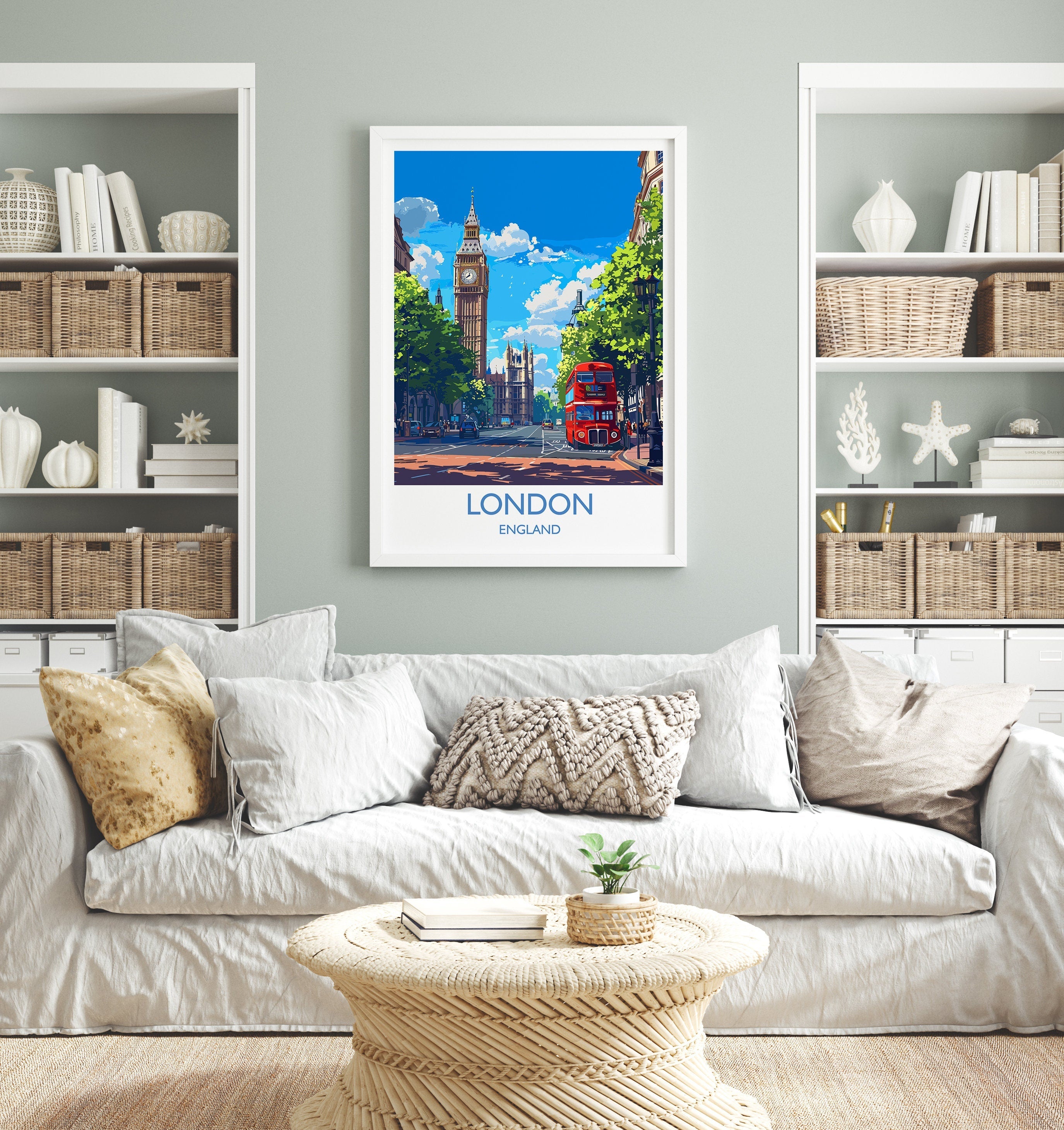 London Travel Print Wall Art, Travel Poster of London, London Art Lovers Gift, Big Ben Art Gift NQ Media Designs