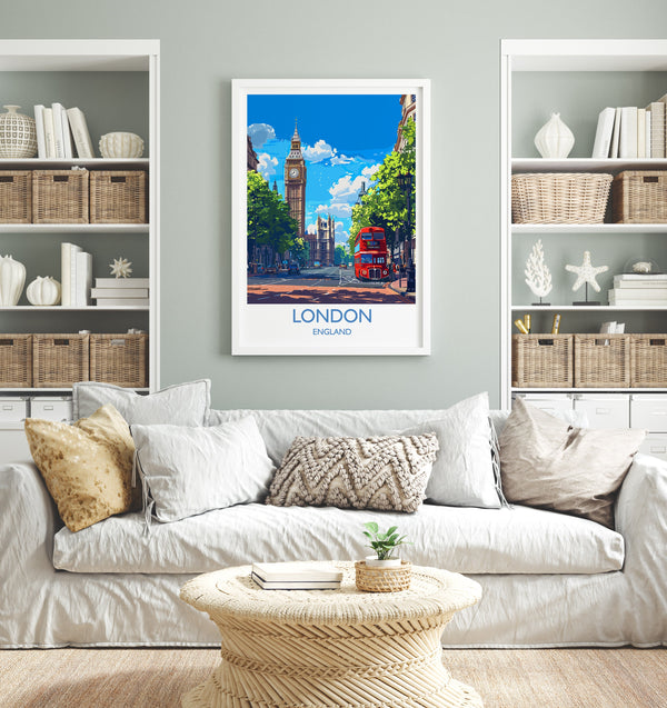 London Travel Print Wall Art, Travel Poster of London, London Art Lovers Gift, Big Ben Art Gift