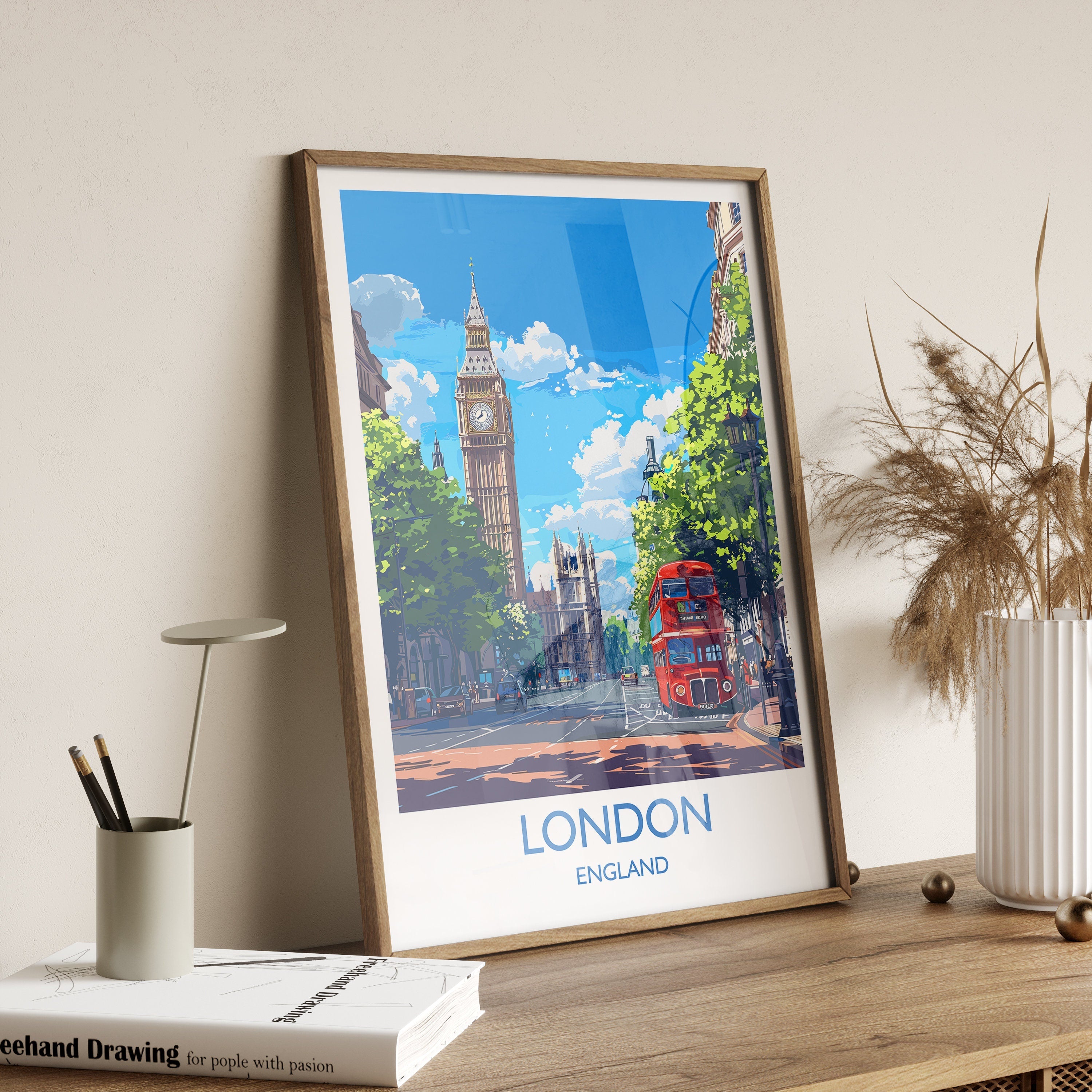 London Travel Print Wall Art, Travel Poster of London, London Art Lovers Gift, Big Ben Art Gift NQ Media Designs