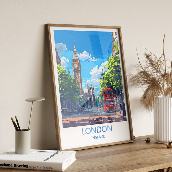 London Travel Print Wall Art, Travel Poster of London, London Art Lovers Gift, Big Ben Art Gift