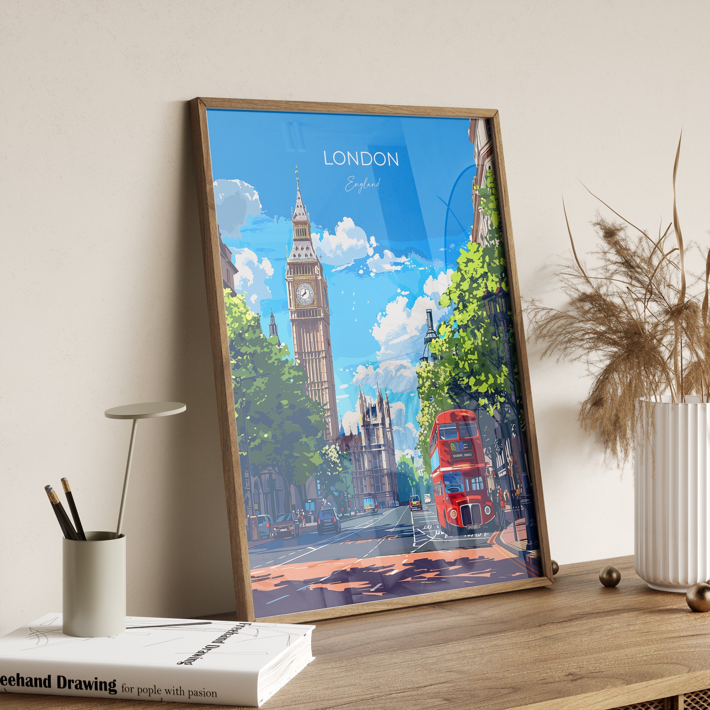 London Travel Poster Wall Art, Travel Print of London, London Art Lovers Gift, Big Ben Art Gift NQ Media Designs