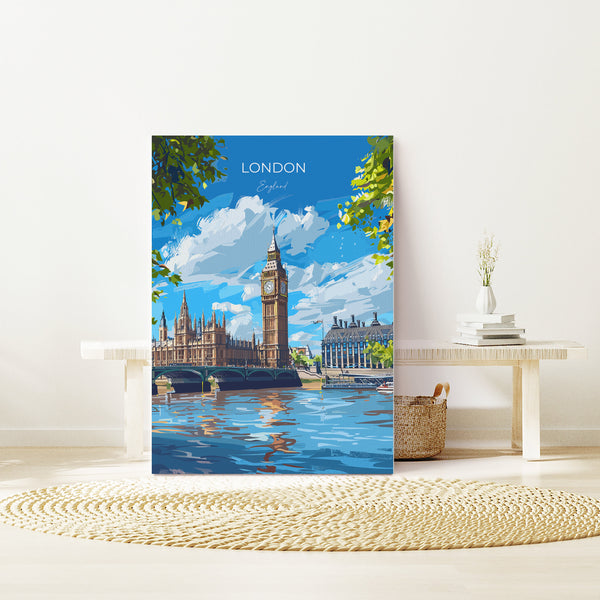 London Travel Poster Wall Art, Travel Print of London, London Art Lovers Gift, Big Ben Art Gift