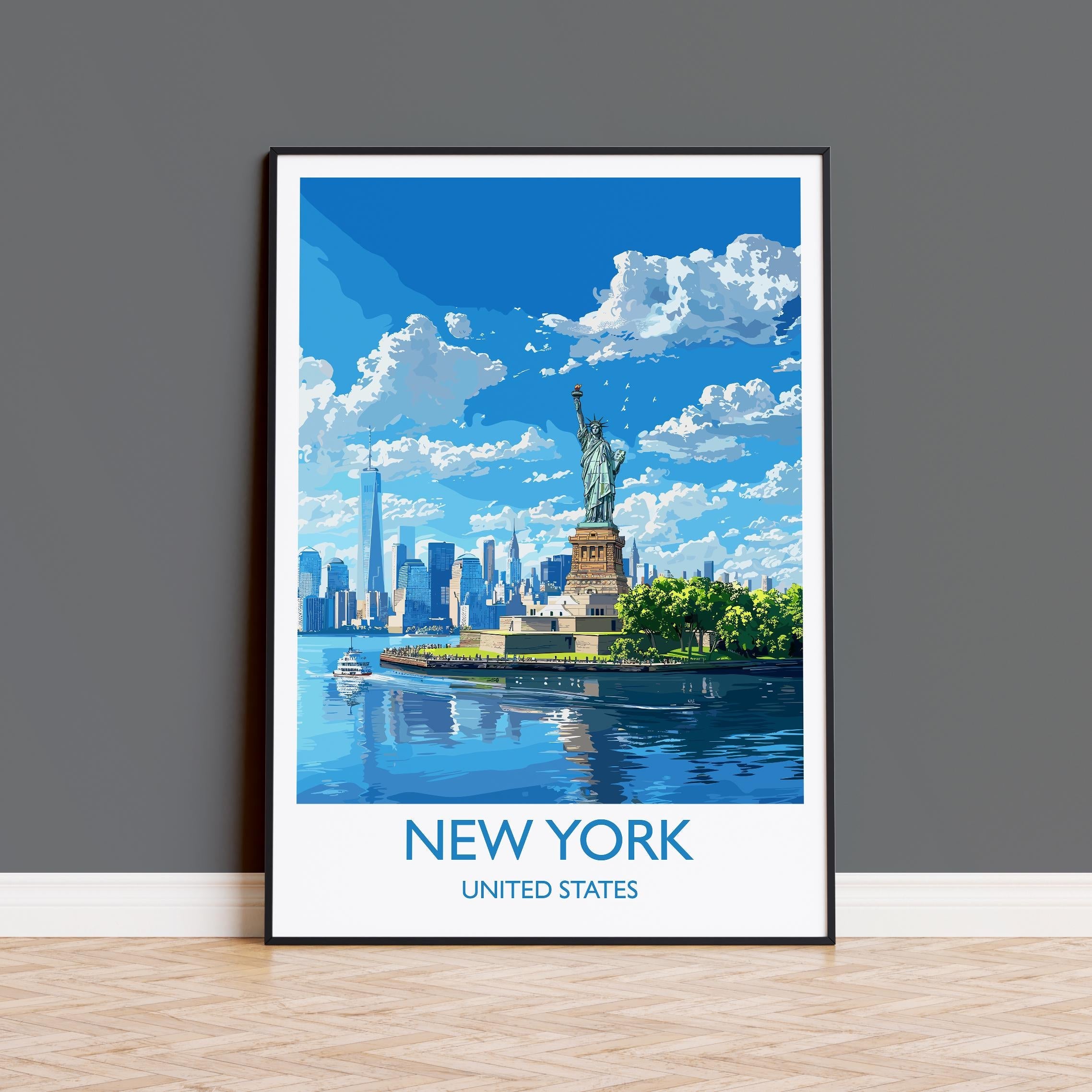 New York Travel Print Wall Art, Travel Poster of New York Manhattan, Statue of Liberty New York Art Lovers Gift, USA Art Gift NQ Media Designs