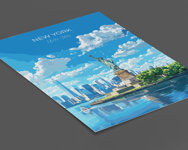 New York Travel Poster Wall Art, Travel Print of New York Manhattan, Statue of Liberty New York Art Lovers Gift, USA Art Gift