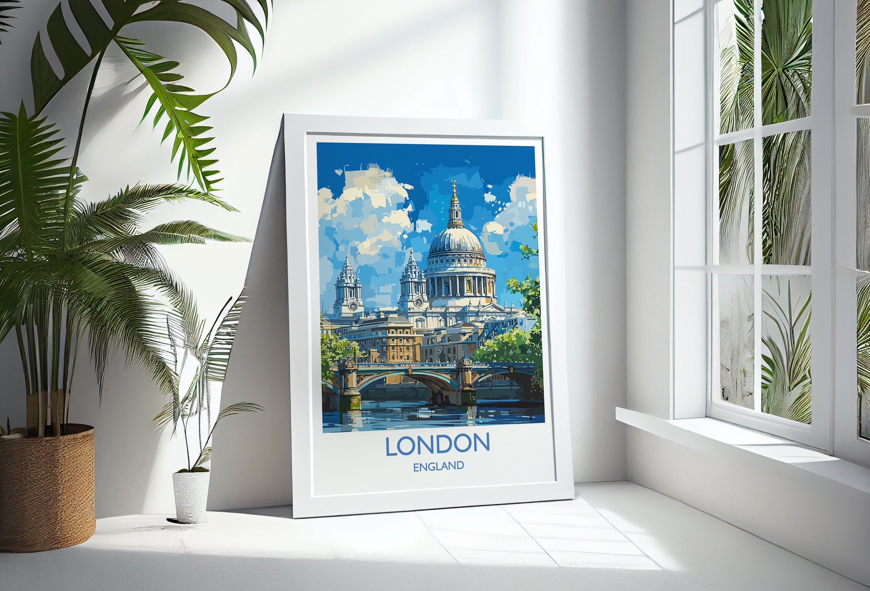 London Travel Print Wall Art, Travel Poster of London, London Art Lovers Gift, St Pauls Cathedral Art Gift NQ Media Designs