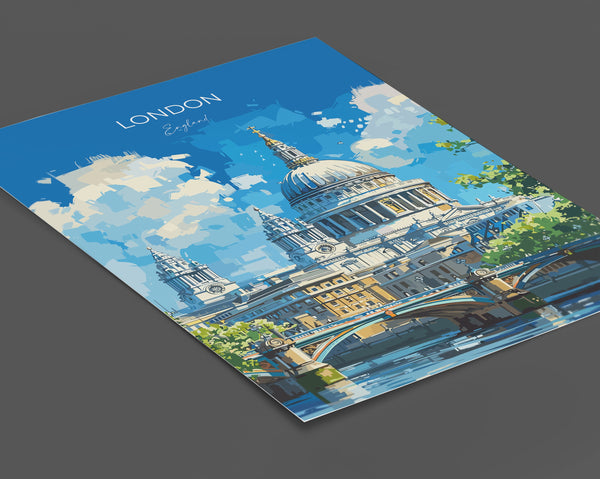 London Travel Poster Wall Art, Travel Print of London, London Art Lovers Gift, St Pauls Cathedral Art Gift