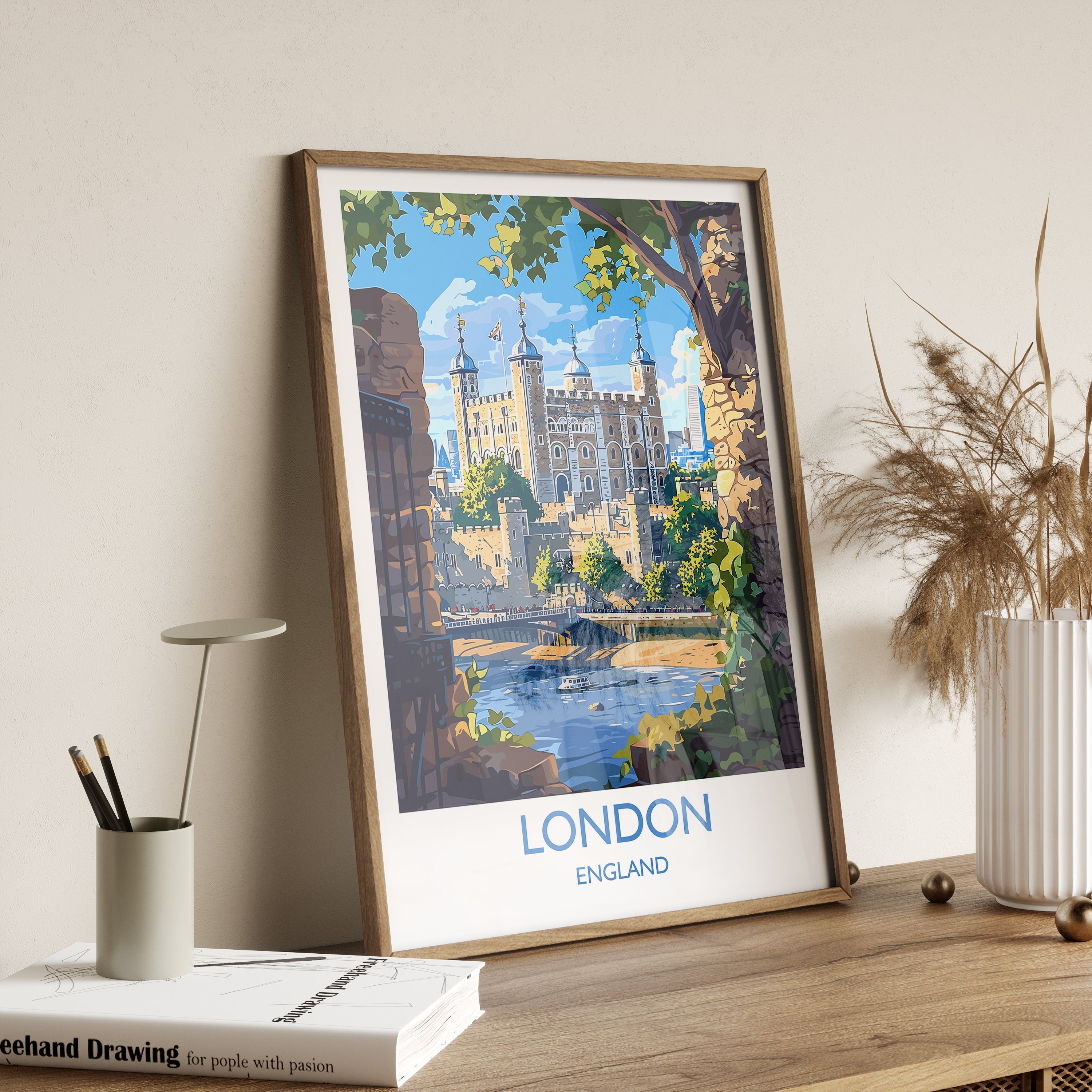 London Travel Print Wall Art, Travel Poster of London, London Art Lovers Gift, Tower of London Art Gift NQ Media Designs
