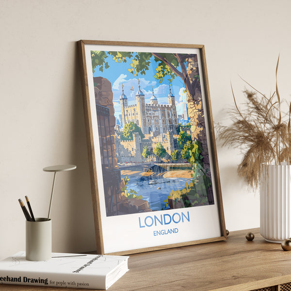 London Travel Print Wall Art, Travel Poster of London, London Art Lovers Gift, Tower of London Art Gift