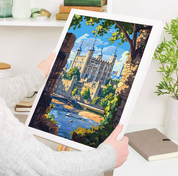 London Travel Poster Wall Art, Travel Print of London, London Art Lovers Gift, Tower of London Art Gift