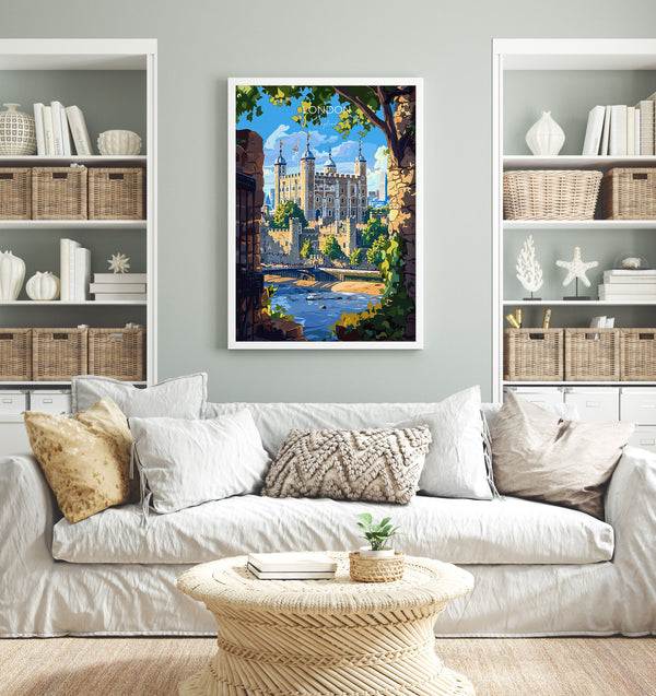 London Travel Poster Wall Art, Travel Print of London, London Art Lovers Gift, Tower of London Art Gift