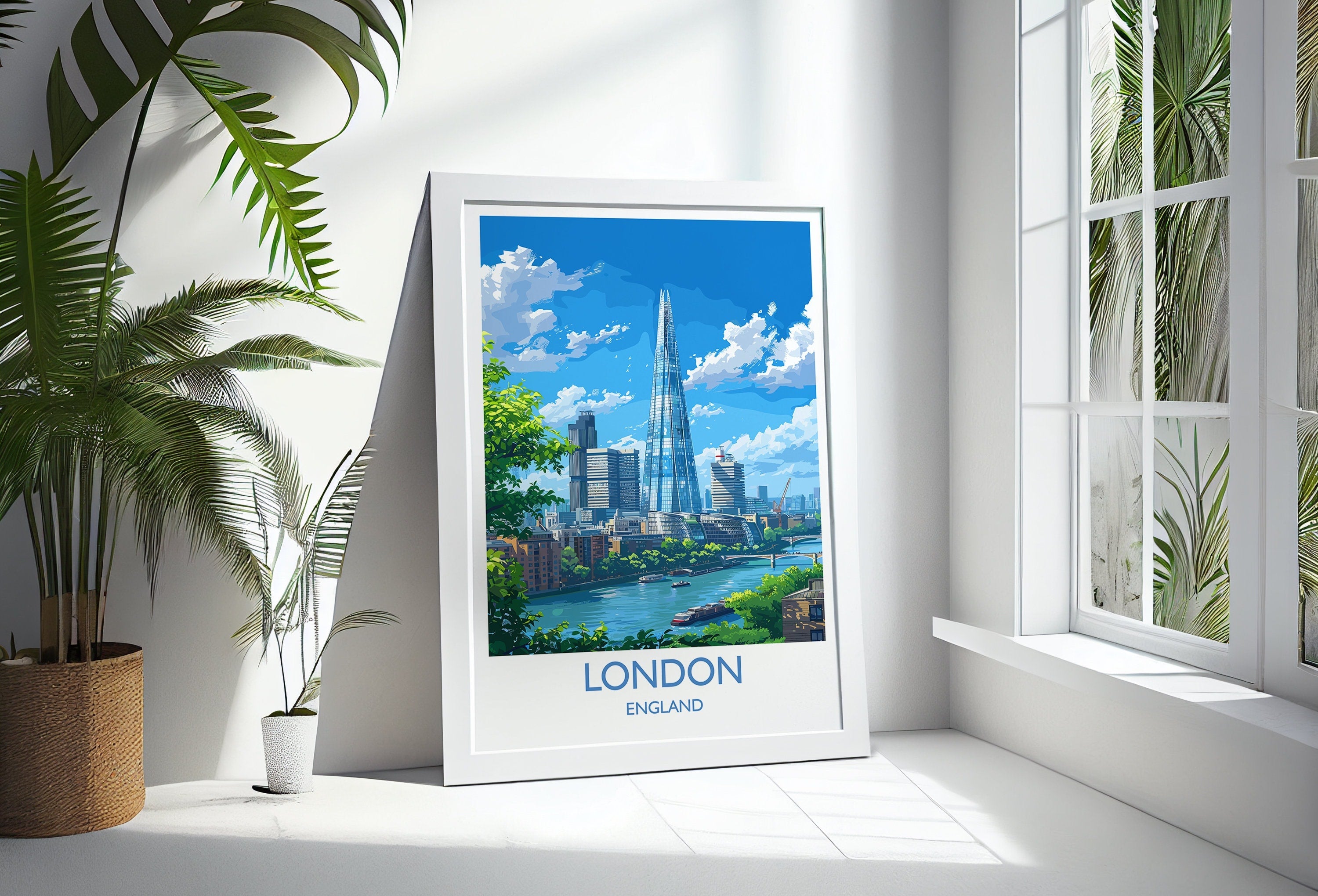 London Travel Print Wall Art, Travel Poster of London, London Art Lovers Gift, The Shard Art Gift NQ Media Designs