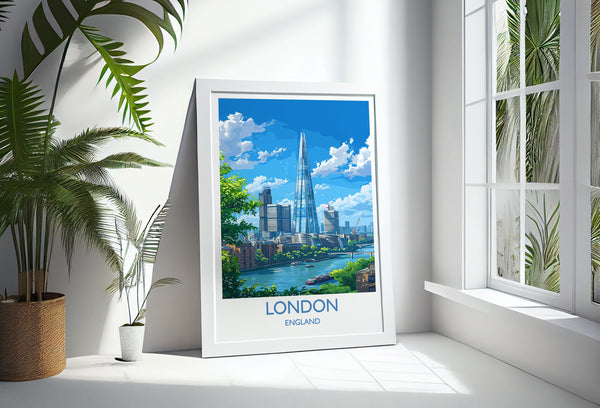 London Travel Print Wall Art, Travel Poster of London, London Art Lovers Gift, The Shard Art Gift
