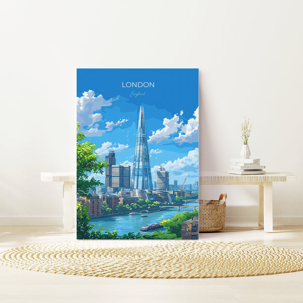 London Travel Poster Wall Art, Travel Print of London, London Art Lovers Gift, The Shard Art Gift