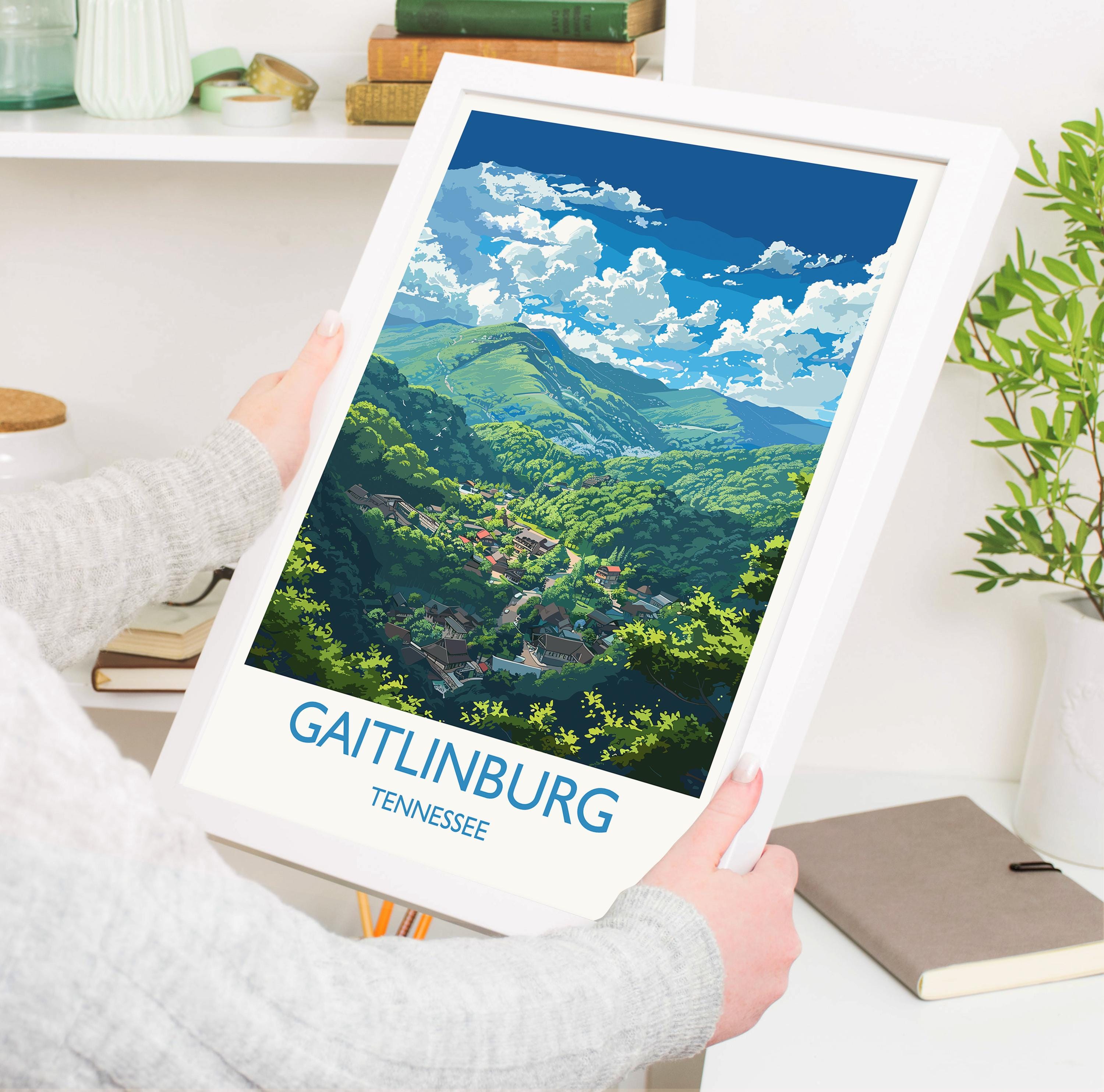 Gaitlinburg Travel Print Wall Art, Travel Poster of Gaitlinburg, Gaitlinburg Art Lovers Gift, Tennessee, USA Art Gift NQ Media Designs