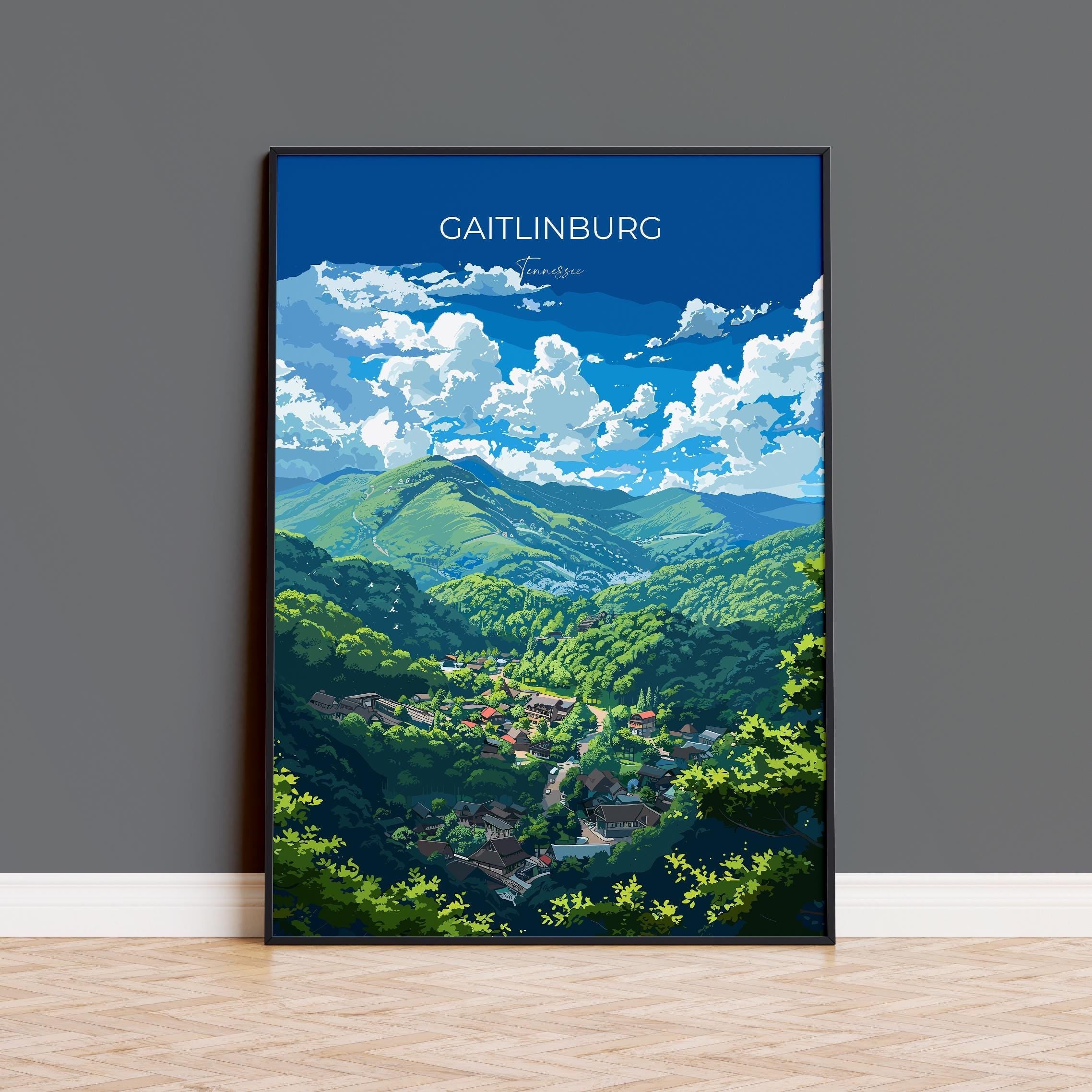 Gaitlinburg Travel Poster Wall Art, Travel Print of Gaitlinburg, Gaitlinburg Art Lovers Gift, Tennessee, USA Art Gift NQ Media Designs