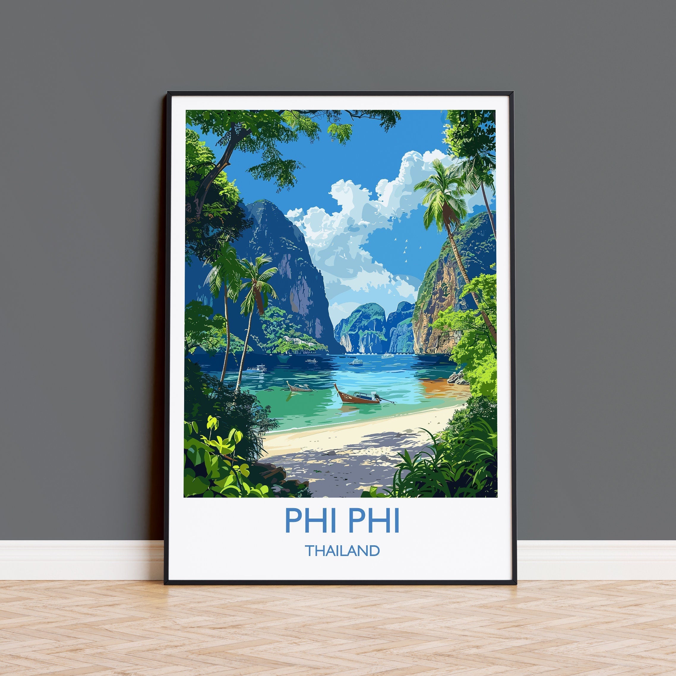 Phi Phi Travel Print, Travel Poster of Phi Phi, Thailand, Phi Phi Islands Art Lovers Gift, Wall Art Print NQ Media Designs