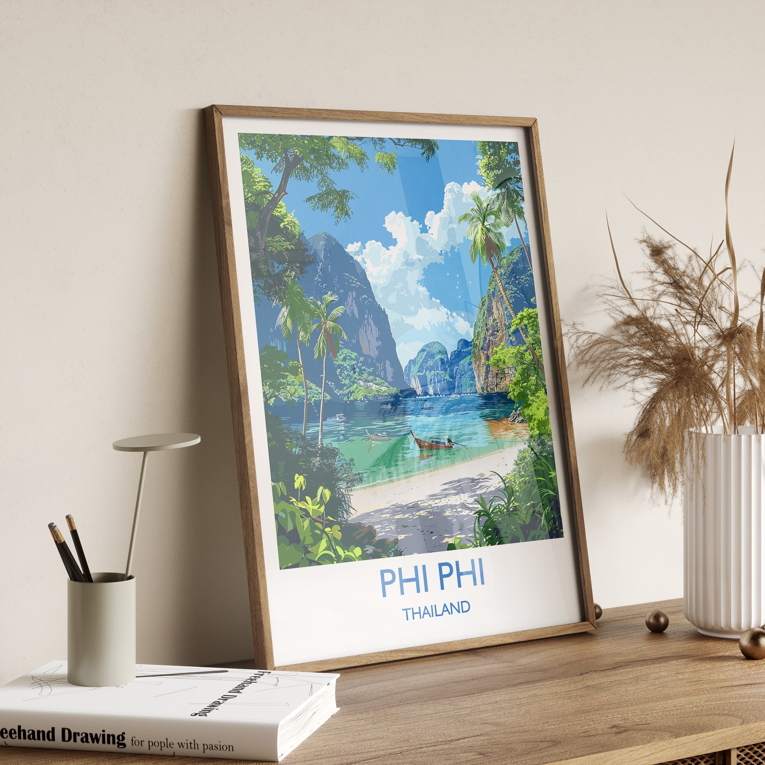Phi Phi Travel Print, Travel Poster of Phi Phi, Thailand, Phi Phi Islands Art Lovers Gift, Wall Art Print NQ Media Designs
