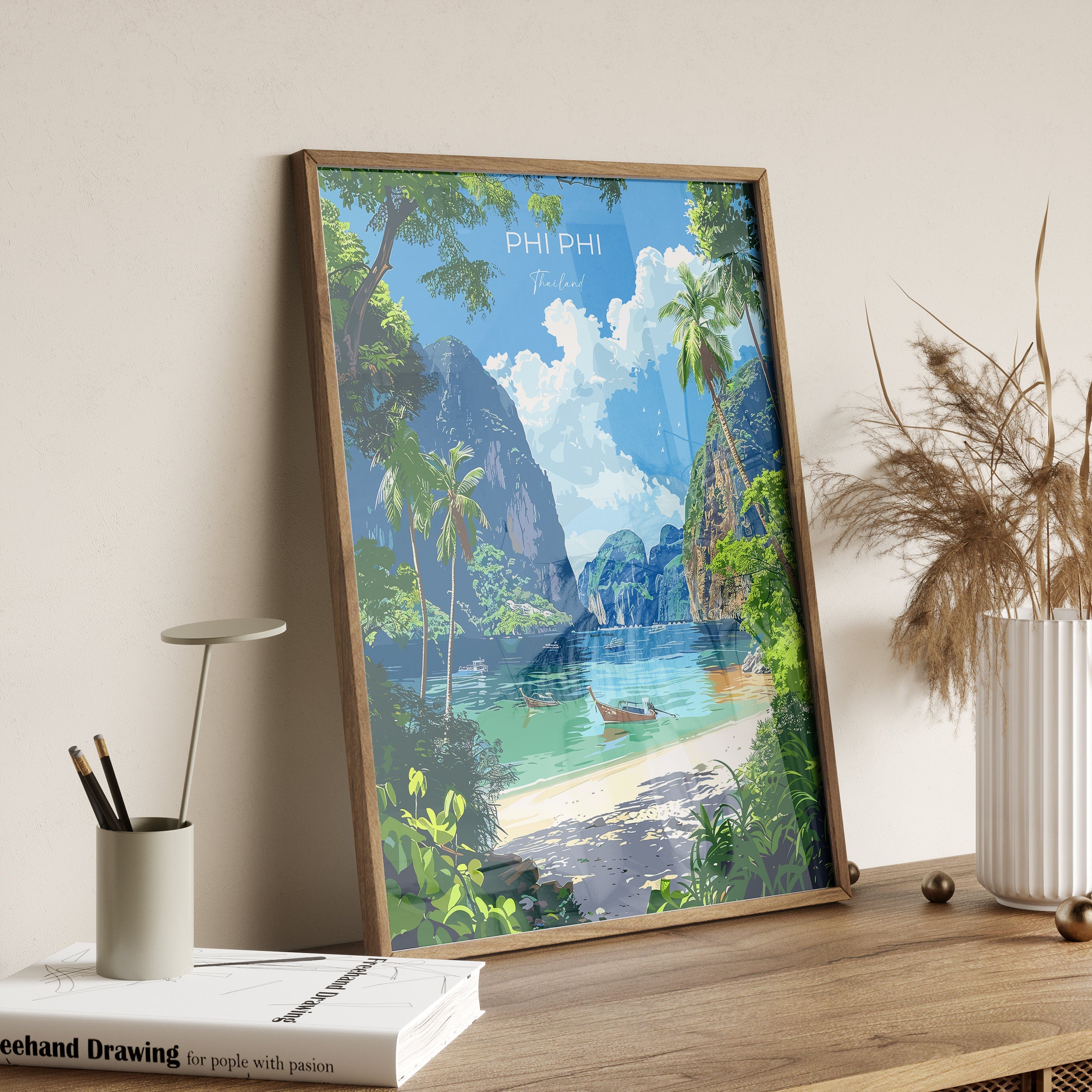 Phi Phi Travel Poster, Travel Print of Phi Phi, Thailand, Phi Phi Islands Art Lovers Gift, Wall Art Print NQ Media Designs