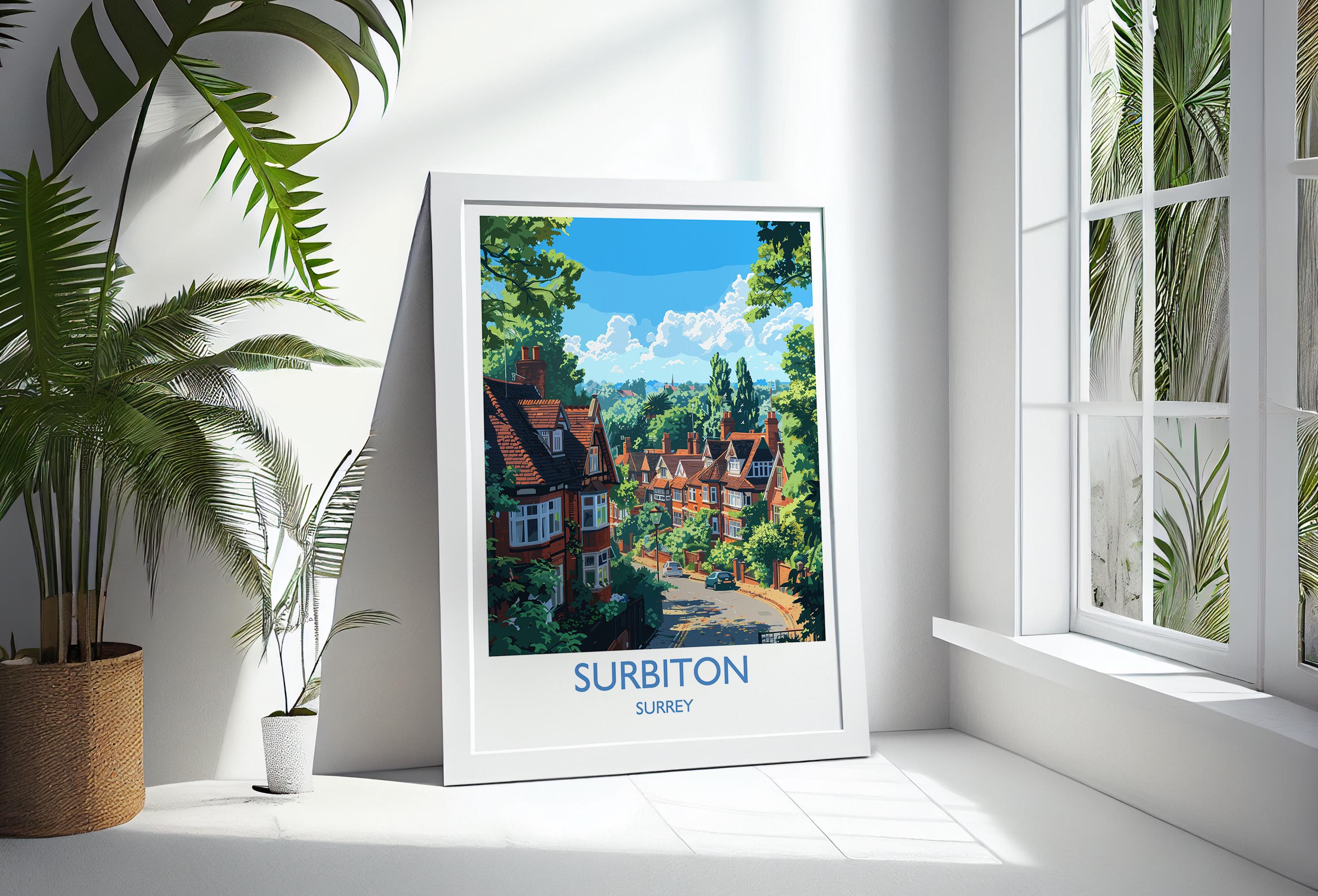 Surbiton Travel Print, Travel Poster of Surbiton, Surrey Poster, Surbiton Art Gift, London Art Lovers UK Travel Gift NQ Media Designs