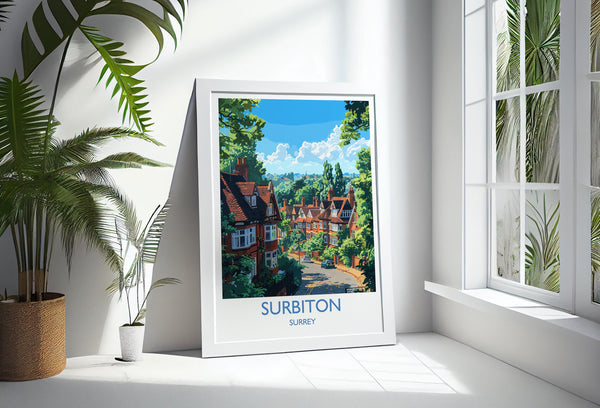 Surbiton Travel Print, Travel Poster of Surbiton, Surrey Poster, Surbiton Art Gift, London Art Lovers UK Travel Gift