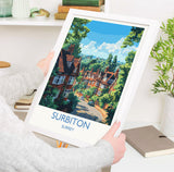 Surbiton Travel Print, Travel Poster of Surbiton, Surrey Poster, Surbiton Art Gift, London Art Lovers UK Travel Gift NQ Media Designs