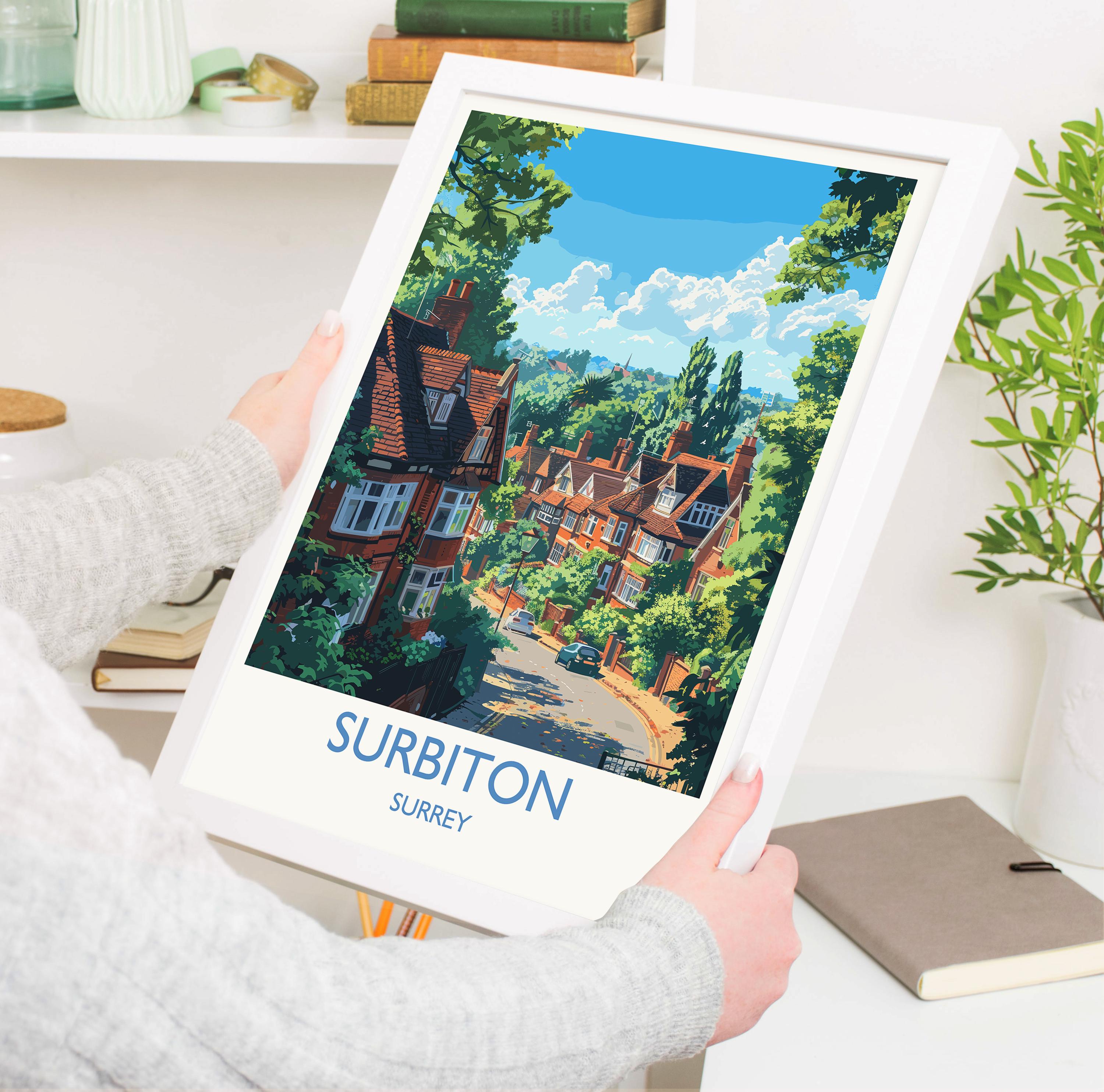 Surbiton Travel Print, Travel Poster of Surbiton, Surrey Poster, Surbiton Art Gift, London Art Lovers UK Travel Gift NQ Media Designs
